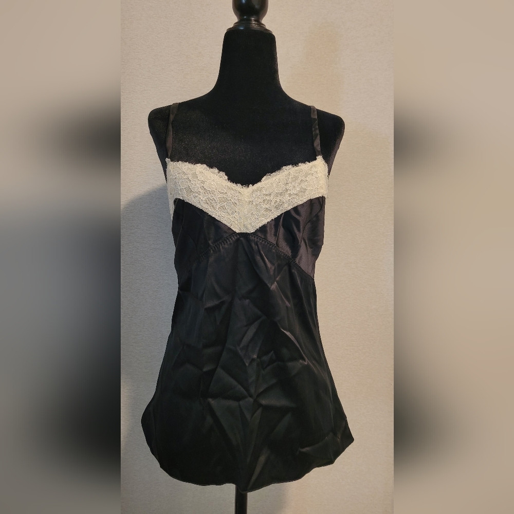 Elegant Black Lace Trim Silk Camisole, Adjustable Straps. Victoria Secrets Small
